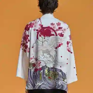 Kimura Sansha Sakura Crane Print Robe