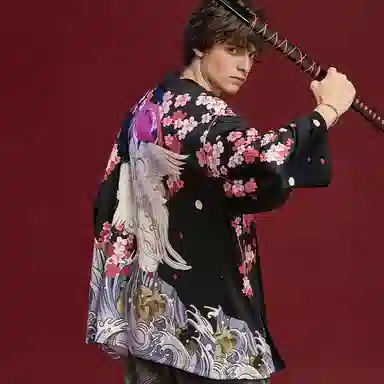 Kimura Sansha Sakura Crane Print Robe