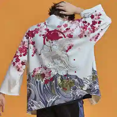 Kimura Sansha Sakura Crane Print Robe