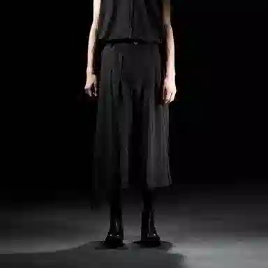 幻象者 原创设计拼接阔腿宽松七分休闲裤 男女同款 黑色