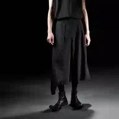 幻象者 原创设计拼接阔腿宽松七分休闲裤 男女同款 黑色