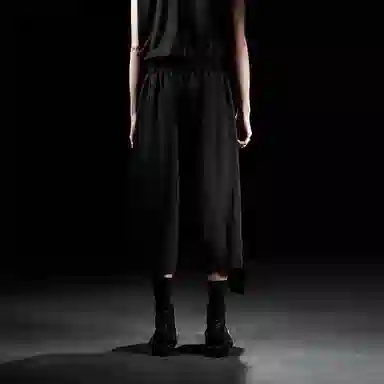 幻象者 原创设计拼接阔腿宽松七分休闲裤 男女同款 黑色