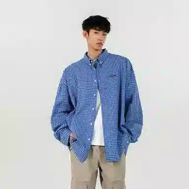 KEIRANDUN Retro Plaid Shirt Blue