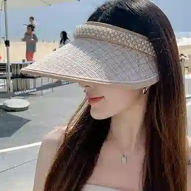 优幽兰 法式优雅高级感 小香风空顶帽 时尚百搭气质大帽檐显脸小太阳帽 户外遮阳防紫外线 涤纶 防晒帽 女款