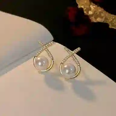 彤彤兔 高级感气质小众轻奢 合金 仿珍珠 水钻 耳环 女款