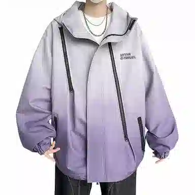 红蜻蜓  山系户外机能风登山徒步运动渐变双拉链设计防风防泼水休闲宽松连帽夹克 冲锋衣外套 男女同款