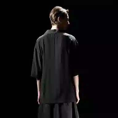 幻象者 百搭纯色宽松古巴领短长袖衬衫 男女同款 黑色
