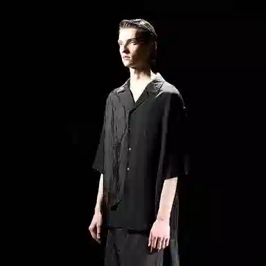 幻象者 百搭纯色宽松古巴领短长袖衬衫 男女同款 黑色