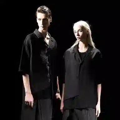 幻象者 百搭纯色宽松古巴领短长袖衬衫 男女同款 黑色