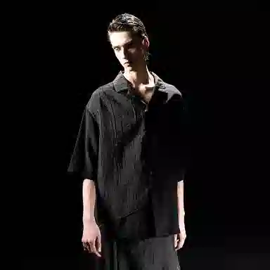 幻象者 百搭纯色宽松古巴领短长袖衬衫 男女同款 黑色