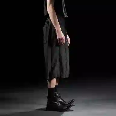 幻象者 宽松纯色直筒薄款百搭七分休闲短裤 男女同款 黑色