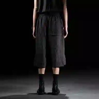 幻象者 宽松纯色直筒薄款百搭七分休闲短裤 男女同款 黑色