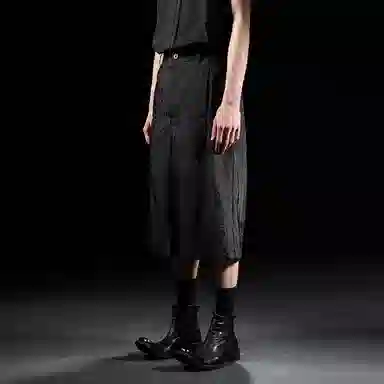 幻象者 宽松纯色直筒薄款百搭七分休闲短裤 男女同款 黑色