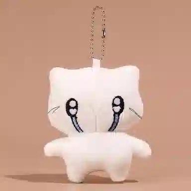 千桐 可爱哭泣小猫 白色耳机小猫 卡通治愈 手机绳挂饰汽车钥匙扣 行李箱 卡通玩偶 毛绒 挂件 男女同款情侣款