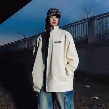 王者荣耀 鲁班七号星空梦想款 美式复古高街纯色设计字母户外防风潮流休闲宽松立领工装机能风无性别通勤舒适夹克外套 男女同款