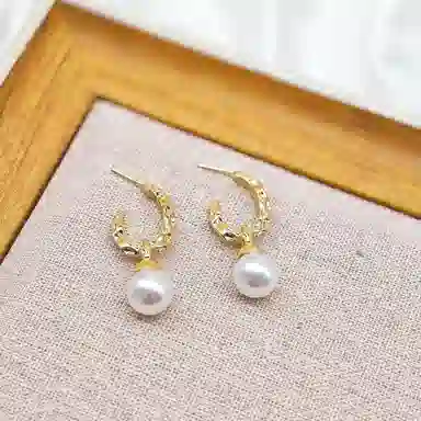 彤彤兔 椭圆几何珍珠 合金 耳钉 女款