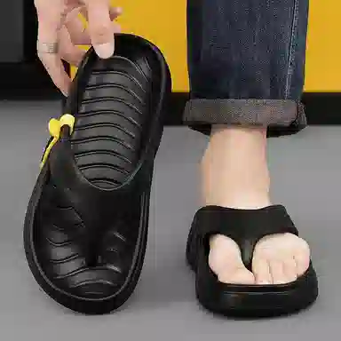 南极人 经典纯色简约时尚居家户外 防磨防滑人字拖鞋 男款