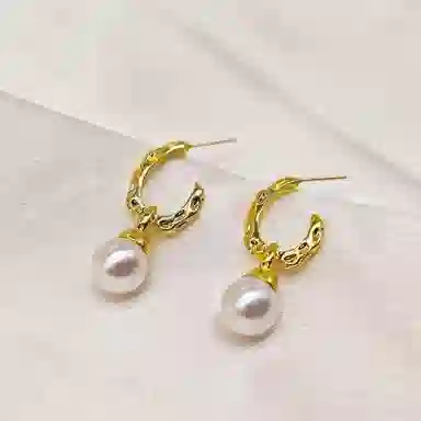 彤彤兔 椭圆几何珍珠 合金 耳钉 女款