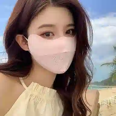 雅鹿 精致防晒秘籍 潮流黑科技凉感冰丝无痕一体式设计显脸小护眼角可调节挂耳式户外骑行防紫外线舒适透气遮阳 锦纶 口罩 女款