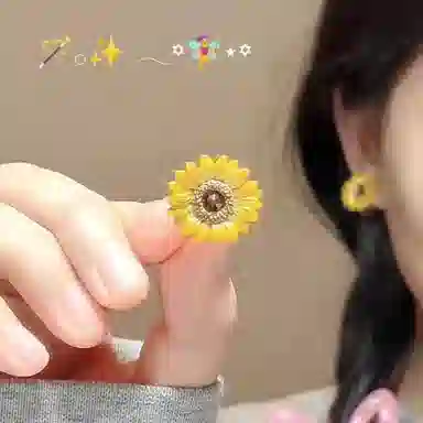 素 春意盎然 童话感森系元气花卉多巴胺小众设计感耳夹无耳洞 合金 耳钉 女款