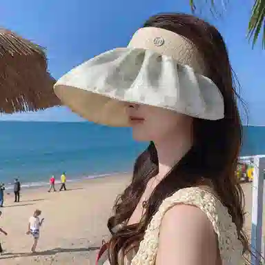 浪莎 薄荷曼波清凉强遮光花朵贝壳帽可折叠空顶帽防紫外线大沿遮阳帽 涤纶 防晒帽 女款