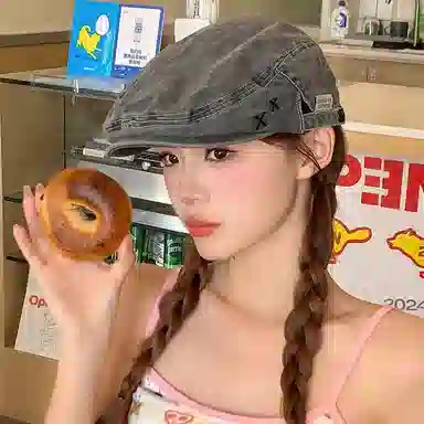 浪莎 复古牛仔前进帽英伦风大头围显脸小 棉 贝雷帽 女款