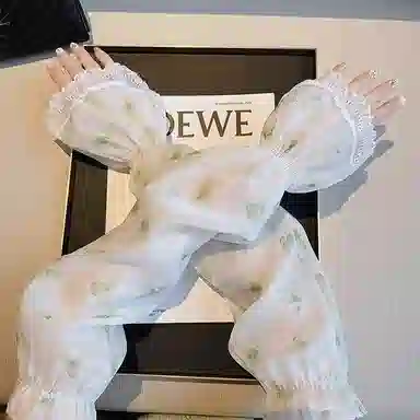 浪莎 甜美晕染花朵蕾丝袖套公主风淑女细闪冰丝冰袖开车骑行护臂 聚酯纤维 防晒袖 女款