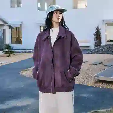 快鱼 美式复古简约潮牌纯色机车风翻领青少年基础款宽松休闲时尚百搭拉链防风长袖外套夹克 男女同款