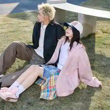 快鱼 美式复古简约潮牌纯色机车风翻领青少年基础款宽松休闲时尚百搭拉链防风长袖外套夹克 男女同款