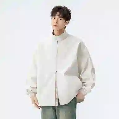 快鱼 美式简约复古青少年基础款潮流高街立领撞色格子纯色休闲百搭舒适长袖外套夹克 男女同款