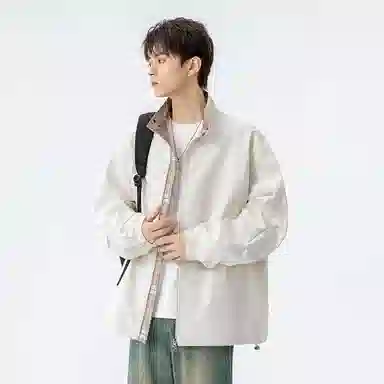 快鱼 美式简约复古青少年基础款潮流高街立领撞色格子纯色休闲百搭舒适长袖外套夹克 男女同款