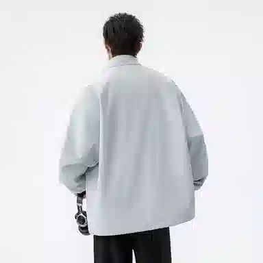 快鱼 美式简约复古青少年基础款潮流高街立领撞色格子纯色休闲百搭舒适长袖外套夹克 男女同款