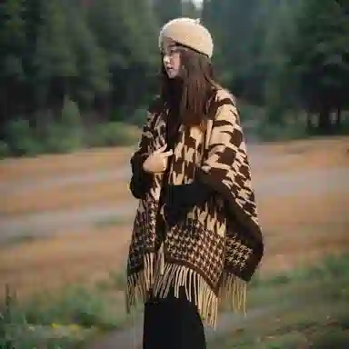 北极绒 时尚千鸟格流苏百搭高级感洋气保暖外搭暖糯亲肤 聚酯纤维 披肩 男女同款情侣款