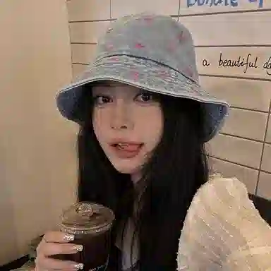 浪莎 蝴蝶刺绣牛仔大帽檐显脸小休闲盆帽春夏薄荷曼波遮阳 棉 渔夫帽 女款