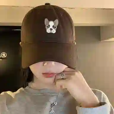 浪莎 可爱小狗刺绣韩系刺显脸小韩系遮阳防晒 棉 鸭舌帽 男女同款情侣款