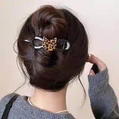 简应舒 豹纹猫咪扭扭夹后脑勺夹头发 亚克力 不锈钢 发夹 女款