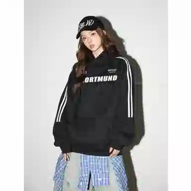 普鲁士多特蒙德 美式纯色字母印花宽松休闲日常通勤经典简约百搭连帽卫衣 男女同款