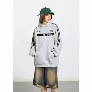 普鲁士多特蒙德 美式纯色字母印花宽松休闲日常通勤经典简约百搭连帽卫衣 男女同款