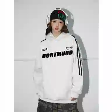 普鲁士多特蒙德 美式纯色字母印花宽松休闲日常通勤经典简约百搭连帽卫衣 男女同款
