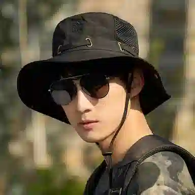 优幽兰 休闲简约纯色高级感遮阳帽时尚百搭户外防紫外线大檐显脸小太阳帽遮阳渔夫帽遮脸帽子 锦纶 防晒帽 男款