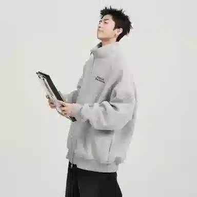 大卫贝肯 美式复古学院风基础款纯色字母时尚简约百搭宽松休闲春秋款夹克 男女同款