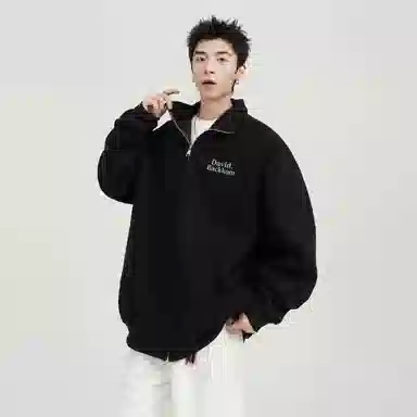 大卫贝肯 美式复古学院风基础款纯色字母时尚简约百搭宽松休闲春秋款夹克 男女同款