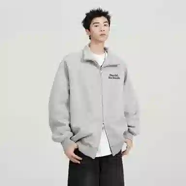 大卫贝肯 美式复古学院风基础款纯色字母时尚简约百搭宽松休闲春秋款夹克 男女同款