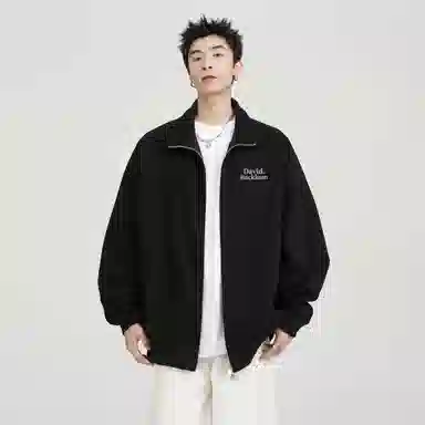 大卫贝肯 美式复古学院风基础款纯色字母时尚简约百搭宽松休闲春秋款夹克 男女同款