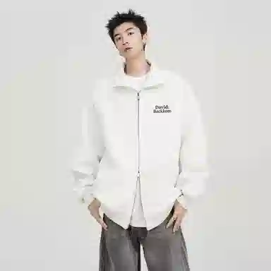 大卫贝肯 美式复古学院风基础款纯色字母时尚简约百搭宽松休闲春秋款夹克 男女同款