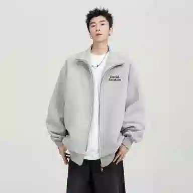 大卫贝肯 美式复古学院风基础款纯色字母时尚简约百搭宽松休闲春秋款夹克 男女同款
