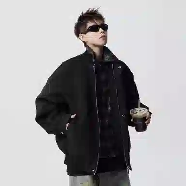 大卫贝肯 美式复古高街字母时尚潮牌宽松柔软舒适休闲百搭假两件设计款痞帅风夹克 男女同款