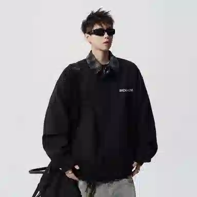 大卫贝肯 美式复古高街字母时尚潮牌宽松柔软舒适休闲百搭假两件设计款痞帅风夹克 男女同款