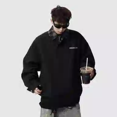 大卫贝肯 美式复古高街字母时尚潮牌宽松柔软舒适休闲百搭假两件设计款痞帅风夹克 男女同款