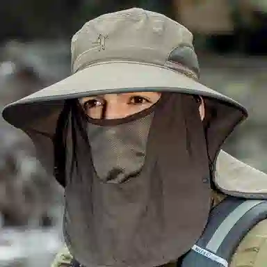 优幽兰 休闲简约纯色面罩户外遮全脸百搭钓鱼帽防紫外线时尚小众设计感大檐显脸小遮阳帽潮 锦纶 防晒帽 男款